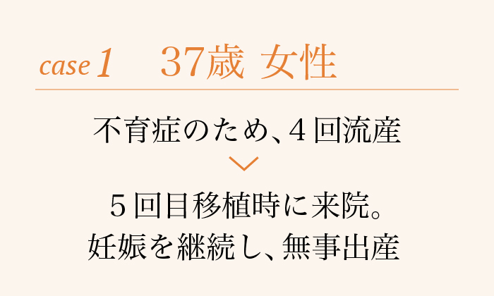 case1.37歳 女性 不育症のため、４回流産→５回目移植時に来院。妊娠を継続し、無事出産